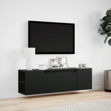 Dulap TV de perete cu lumini LED, negru, 135x31x39,5 cm - Img 4