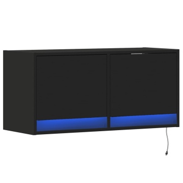 Dulap TV de perete cu lumini LED negru 80x31x38 cm - Img 3