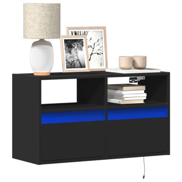 Dulap TV de perete cu lumini LED negru 80x31x45 cm - Img 1