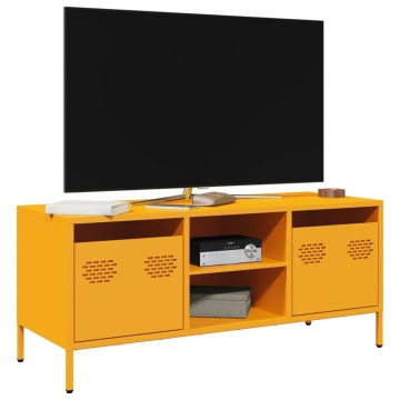 Dulap TV, galben muștar, 101,5x39x43,5 cm, oțel laminat la rece - Img 1