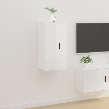 Dulap TV montat pe perete, alb extralucios, 40x34,5x80 cm - Img 1