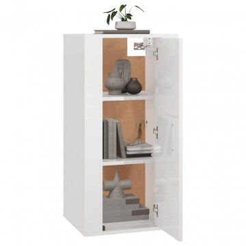 Dulap TV montat pe perete, alb extralucios, 40x34,5x80 cm - Img 3
