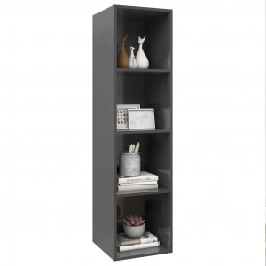 Dulap TV montat pe perete, gri extralucios, 37x37x142,5 cm, PAL - Img 3