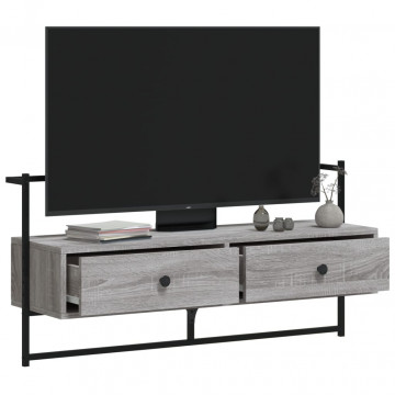 Dulap TV montat pe perete, gri sonoma, 100,5x30x51 cm, lemn - Img 3