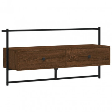 Dulap TV montat pe perete, stejar maro, 100,5x30x51 cm, lemn - Img 2