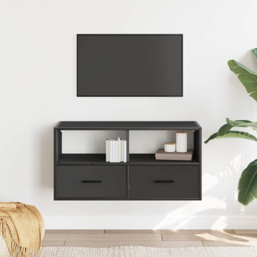 Dulap TV, negru, 80x31x39,5 cm, lemn prelucrat și metal - Img 3