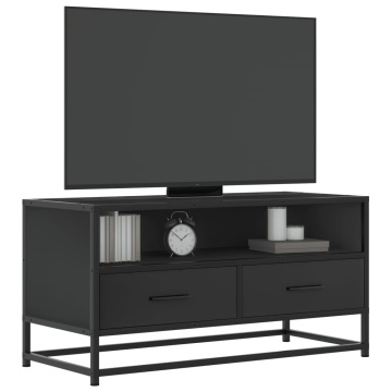 Dulap TV, negru, 80x34,5x40 cm, lemn prelucrat și metal - Img 1