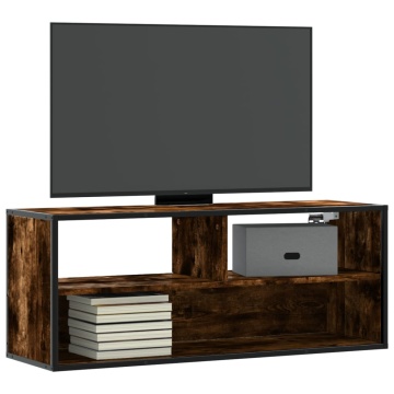 Dulap TV stejar fumuriu 100x31x39,5 cm, lemn prelucrat și metal - Img 1