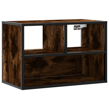 Dulap TV stejar fumuriu, 60x31x39,5 cm, lemn prelucrat și metal - Img 2