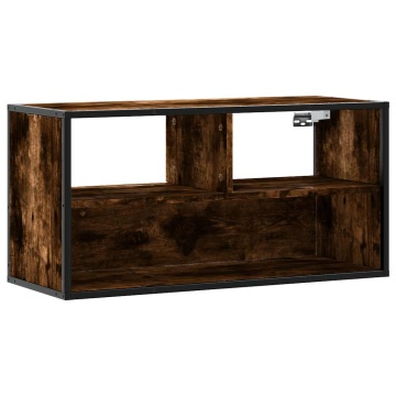 Dulap TV stejar fumuriu, 80x31x39,5 cm, lemn prelucrat și metal - Img 2