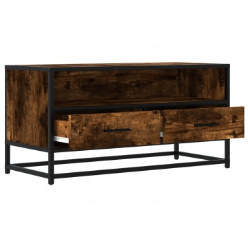 Dulap TV stejar fumuriu, 80x34,5x40 cm, lemn prelucrat și metal - Img 6