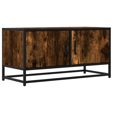 Dulap TV stejar fumuriu, 80x34,5x40 cm, lemn prelucrat și metal - Img 2