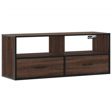 Dulap TV, stejar maro, 100x31x39,5 cm, lemn prelucrat și metal - Img 2