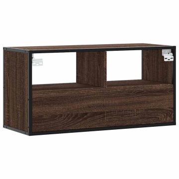 Dulap TV, stejar maro, 80x31x39,5 cm, lemn prelucrat și metal - Img 5