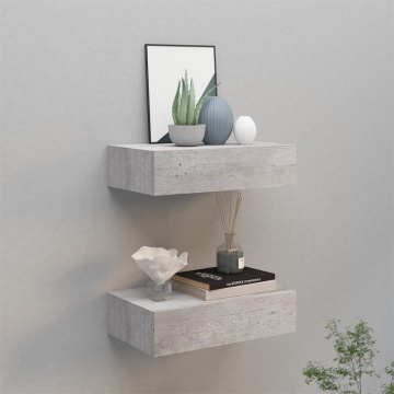 Dulapuri de perete cu sertar 2 buc. gri beton 40x23,5x10 cm MDF - Img 1