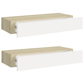 Dulapuri de perete cu sertar 2 buc stejar/alb 60x23,5x10 cm MDF - Img 2