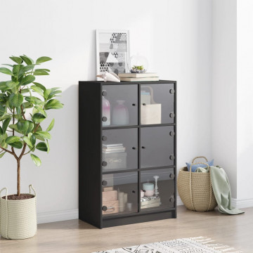 Dulapuri înalte cu uși, negru, 68x37x109 cm, lemn prelucrat - Img 3