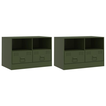 Dulapuri TV 2 buc., verde măslină, 67x39x44 cm Otel - Img 2