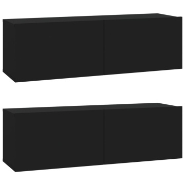 Dulapuri TV de perete 2 buc. negru 100x30x30 cm lemn compozit - Img 2