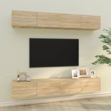 Dulapuri TV de perete, 4 buc, stejar sonoma, 100x30x30 cm - Img 1