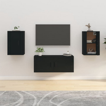 Dulapuri TV montate pe perete, 2 buc., negru, 40x34,5x60 cm - Img 1