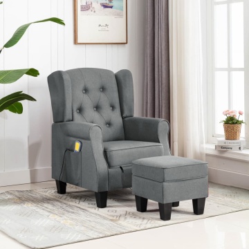 Fotoliu de masaj cu taburet, gri deschis, material textil - Img 1