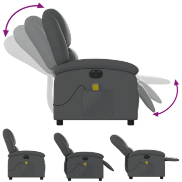 Fotoliu de masaj electric rabatabil, gri, piele ecologică - Img 6