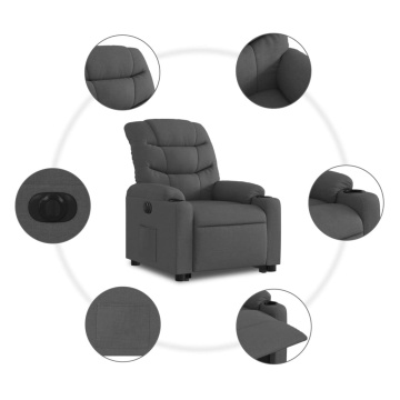 Fotoliu electric rabatabil cu ridicare, gri închis, textil - Img 7