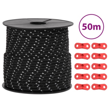 Funie pentru cort cu benzi reflectorizante și chei, 50 m, 4 mm - Img 1