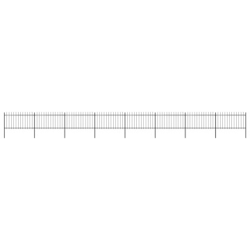 Gard de grădină cu vârf suliță, negru, 13,6 m, oțel - Img 1