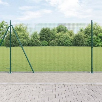 Gard din sârmă sudată cu 13 stâlpi cu flanșă Verde 1,5x25 m Oțel - Img 1