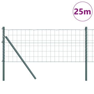 Gard Euro cu 13 stâlpi 0.8x25 m Oțel galvanizat Verde - Img 3