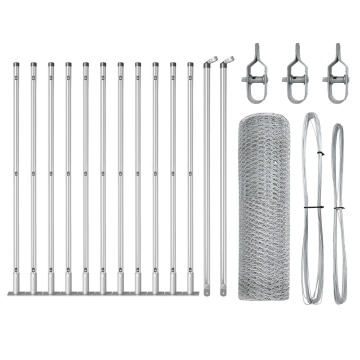 Gard hexagonal 0.6x25 m din oțel galvanizat, Stâlpi de gard cu plăci de bază 13 buc Ø32mm 70cm din oțel galvanizat - Img 2