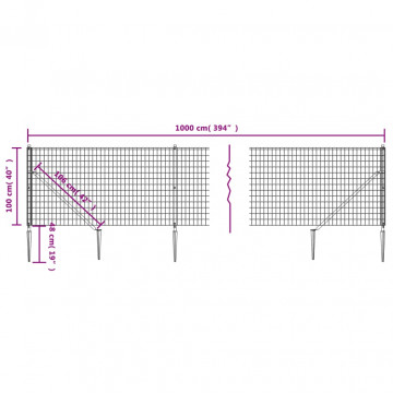 Gard plasă de sârmă cu țăruși de fixare, antracit, 1x10 m - Img 5
