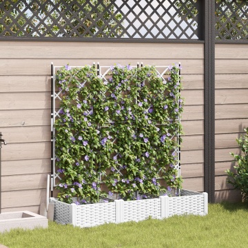 Ghiveci de grădină cu spalier 3 piese Alb 120x40x125.5 cm - Img 1