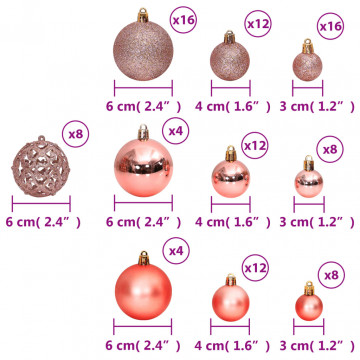 Globuri de Crăciun, 100 buc., roz și trandafiriu, 3 / 4 / 6 cm - Img 6