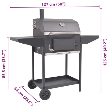 Grătar barbecue cu cărbuni, afumătoare și raft jos, negru - Img 7