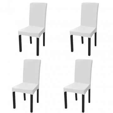 Huse de scaun elastice drepte, 4 buc., alb - Img 1