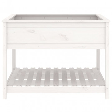Jardinieră cu raft, alb, 111,5x111,5x81 cm, lemn masiv de pin - Img 8