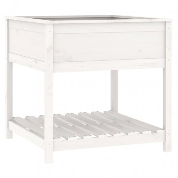 Jardinieră cu raft, alb, 82,5x82,5x81 cm, lemn masiv de pin - Img 2