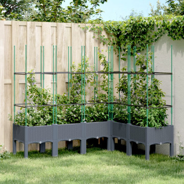 Jardinieră de grădină cu spalier, gri, 160x120x142,5 cm, PP - Img 1
