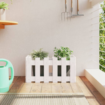 Jardinieră grădină design gard, alb, 60x30x30 cm lemn masiv pin - Img 1