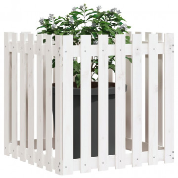 Jardinieră grădină design gard, alb, 70x70x70 cm lemn masiv pin - Img 3