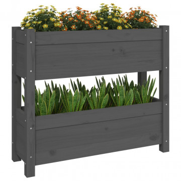 Jardinieră, gri, 77x25x66 cm, lemn masiv de pin - Img 4