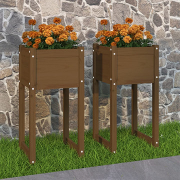 Jardiniere, 2 buc., maro miere, 40x40x81 cm, lemn masiv de pin - Img 1