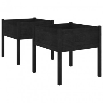 Jardiniere grădină, 2 buc., negru, 70x70x70 cm, lemn masiv pin - Img 2