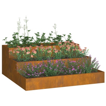 Jardiniere Grădină 3-Tier 90x90x35 cm Oțel Rezistent la Intemperii - Img 3