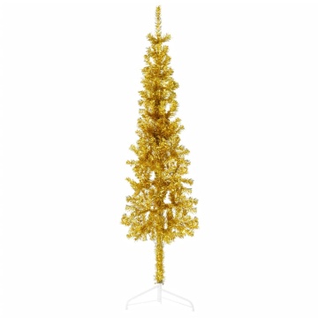 Jumătate brad de Crăciun subțire cu suport, auriu, 120 cm - Img 3