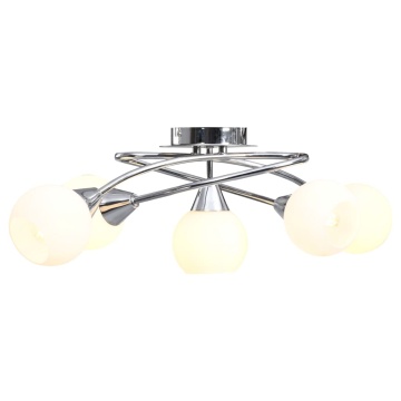 Lustră cu abajururi din ceramică, 5 becuri E14, alb, glob - Img 1