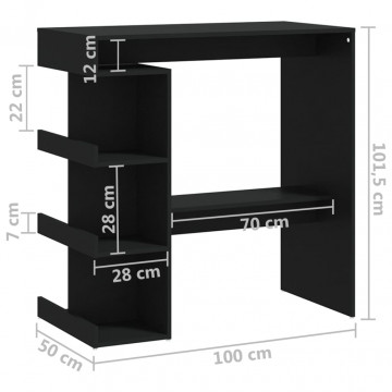 Masă bar cu raft de depozitare, negru, 100x50x101,5 cm, PAL - Img 6